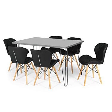 Imagem de Conjunto Mesa de Jantar Hairpin 130x80 Volpi com 6 Cadeiras Eiffel Slim - Preto