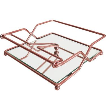 Imagem de Suporte para Guardanapo de Mesa Rose Gold Espelhado Porta Guardanapo de Papel 18x18cm Duler