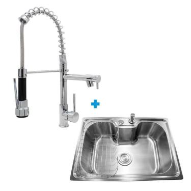 Imagem de Cuba De Inox Com Torneira Monocomando Gourmet Cromada 8024