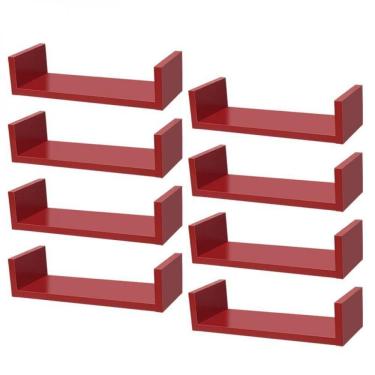 Imagem de Kit 8 Prateleiras U 40 X 15cm Vermelha Suporte Invisível
