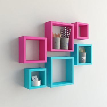 Imagem de Nicho Decorativo Mdf Kit 6 Unidades - Cor Azul E Rosa 