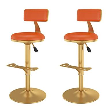 Imagem de Tamborete De Bar Giratório Com Cadeira De Balcão Traseiro Balcão De Ilha De Cozinha Ajustável Em Altura Metal Cromado Dourado Com Apoio Para Os Pés Assento Estofado De Couro Pu Para Café Sala De Estar