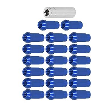 Imagem de substituição para 2006-2019 fusão,20 peças porcas de roda m14x1.5, foco 2000-2019, rosca 2 polegadas de altura 7075-t6 alumínio através de porcas de travamento de furo(Blue)