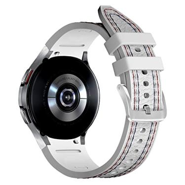 Imagem de LDFAS Pulseira de couro híbrido de silicone sem lacunas compatível com Samsung Galaxy Watch 7/6 Classic de 47 mm e 43 mm/5 Pro de 45 mm, branca