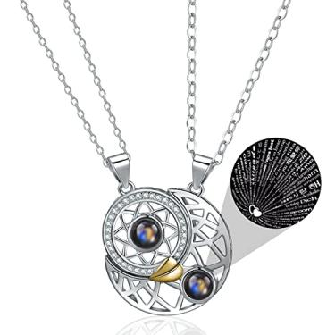 Imagem de Colar magnético para casais, sol e lua, I Love You, 100 idiomas, combinando com o coração da amizade, para melhores amigos, chapeamento, no gemstonex