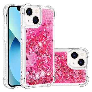 Imagem de Capa de celular Glitter Case para iPhone 13 mini case para mulheres meninas feminino brilho líquido luxo Luxo flutuante Quicksand Transparente macio Tpu. Capa de celular (Color : Rose red heart)