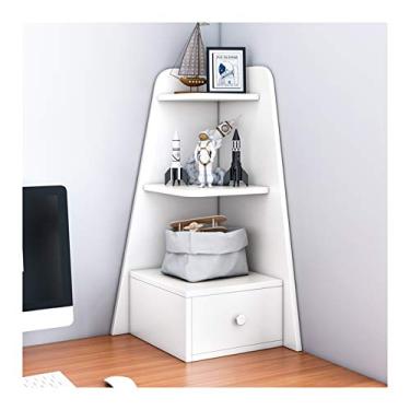 Imagem de KIZQYN Estante Estante de canto de mesa de 3 níveis com 1 gaveta estante suprimentos de escritório organizador de mesa de madeira acessórios rack de exibição estante (cor: 1)