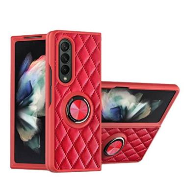 Imagem de Capa de telefone com suporte de anel magnético para Samsung Z Fold 4 3 Fold3 5G Capa traseira de couro TPU macio Suporte embutido, vermelho, para Galaxy Z Fold4 5G