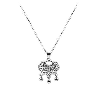 Imagem de Colar estilo chinês de prata vintage colar com cadeado da sorte joias da China colar de boa sorte para mulheres meninas Natal