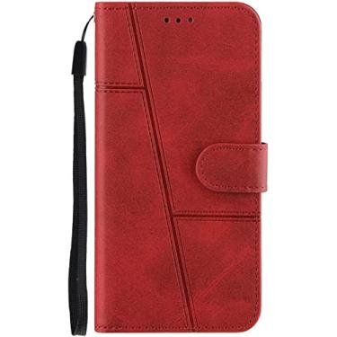 Imagem de CYSUE Capa para iPhone 13/13 Mini/13 Pro/13 Pro Max, capa de telefone carteira flip de couro PU capa protetora à prova de choque com suporte de bloqueio de RFID (cor: vermelho, tamanho: 13 Mini 5,4 polegadas)