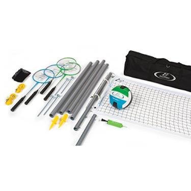 Imagem de Conjunto de rede de badminton de voleibol EastPoint Sports Deluxe – Possui material à prova de clima e um conjunto completo de bolsa de armazenamento – Inclui 1 vôlei, 4 raquetes Badminton e 2 badminton Shuttlecocks