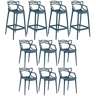 Imagem de Loft7, KIT - 6 x cadeiras + 4 x banquetas altas Masters Allegra - Azul petróleo
