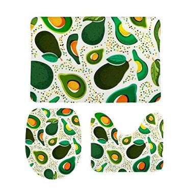 Imagem de Top Carpenter Conjunto de 3 peças antiderrapante de tapete de banheiro com abacate verde fresco + tampa de vaso sanitário + tapete de banheiro para decoração de banheiro