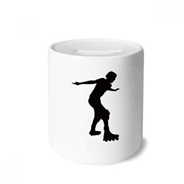Imagem de DIYthinker Caixa de moedas de cerâmica preta com desenho de patinação esportiva para presente de cofrinho