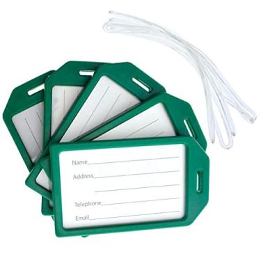 Imagem de Pacote com 5 suportes de etiqueta de bagagem rígida premium com passadores de verme de 15 cm da Specialist ID, Verde, 5 Pack