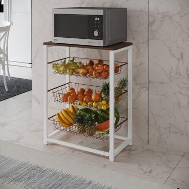 Imagem de Fruteira Com Suporte Para Micro-Ondas Barcelona Aço Branco Cesto Cobre Tampo Amêndoa Co...