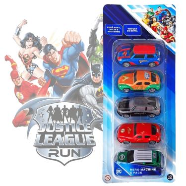 Imagem de Kit com 5 Carrinhos de Metal Liga da Justiça Puxa e Solta
