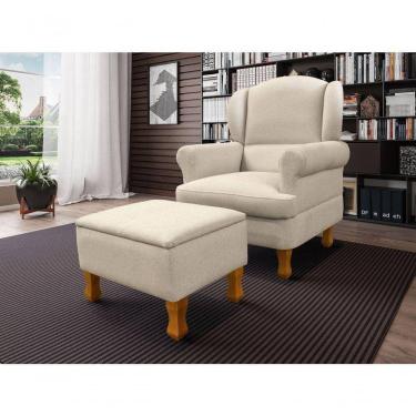 Imagem de Poltrona Sabrina Fixa E Puff Linho Bege