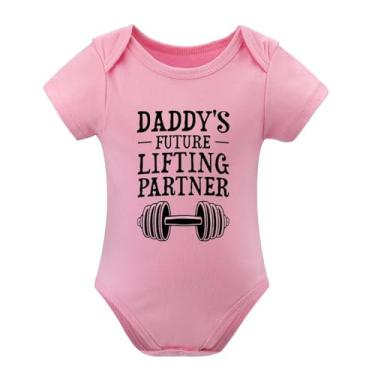 Imagem de SHUYINICE Macacão infantil engraçado para meninos e meninas, macacão premium para recém-nascidos, macacão de bebê para o futuro parceiro de levantamento do papai, rosa, 6-9 Months