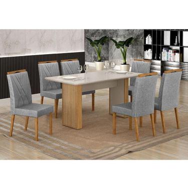 Imagem de Mesa de Jantar Ambiente Júlia 160x80cm Cinamomo Off White com 6 Cadeiras Lara Linho Prata - Valdemóveis