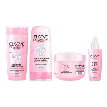 Imagem de Kit Elseve Glycolic Gloss Shampoo + Cond + Másc + Sérum Loréal