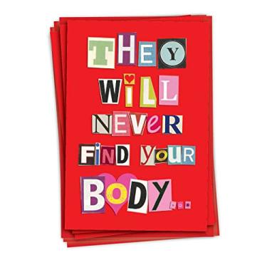 Imagem de NobleWorks - Pacote com 3 cartões bem-humorados do dia do amor com envelopes, letras de corte de papel engraçadas para homens e mulheres (1 desenho, 3 cada) - Never Find Your Body Dia dos Namorados C2151VDG-C3x1