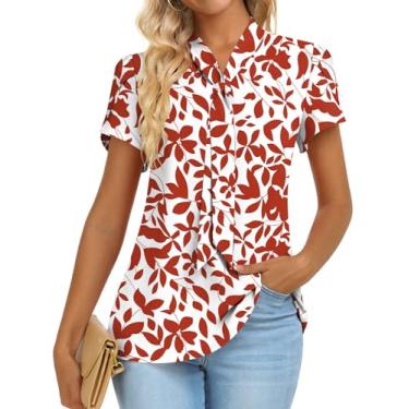 Imagem de Anymiss Blusas femininas de verão elegantes casuais de chiffon para trabalho túnica de manga curta camisetas de primavera, Folhas marrons 2-d-red, XXG