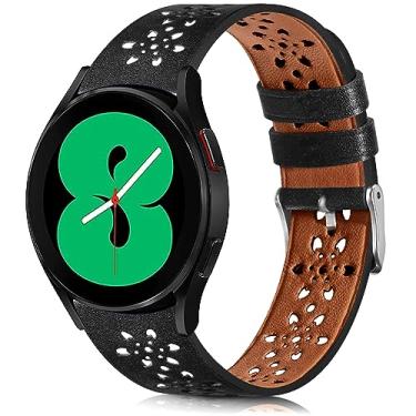Imagem de BOTNUW Pulseira de couro de renda macia de 20 mm compatível com Samsung Galaxy Watch 6/4/5 de 40 mm e 44 mm/Samsung Galaxy Watch 6 Classic 43mm 47 mm/Galaxy Watch 5 Pro 45 mm/Galaxy Watch 4 Classic 42mm 46mm Pulseiras femininas masculinas, respirável, fina, vazada, esportiva, pulseira de substituiçã