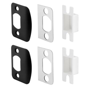 Imagem de MOSECYOU Placas de bloqueio de porta com calços espaçadores, substituição padrão de batente de porta, coletor universal de segurança residencial, porta fixa não trava (2 unidades, preto)