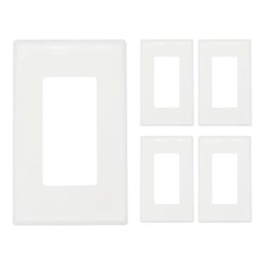 Imagem de ChaosssCo Capa de placa de parede decorativa de tamanho padrão sem parafuso de 1 gangue para interruptor de luz de tomada de receptáculo, branca, pacote com 5