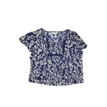 Imagem de Agnes Orinda Blusas plus size para mulheres, gola redonda, manga curta, boêmio, estampa floral, Azul marinho, 3X