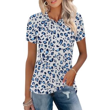 Imagem de TFSDOD Camisa polo feminina de golfe com gola e manga curta, leve, com absorção de umidade, casual, 3 botões, Oncinha azul claro, M