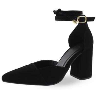 Imagem de Sapato Scarpin Re&Ton Bico Fino Salto Médio Grosso SC8 (Preto, BR, Adulto, Numérico, 34)