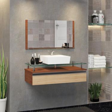 Imagem de Conjunto Gabinete Banheiro 60cm Ametista Marrom Freijo
