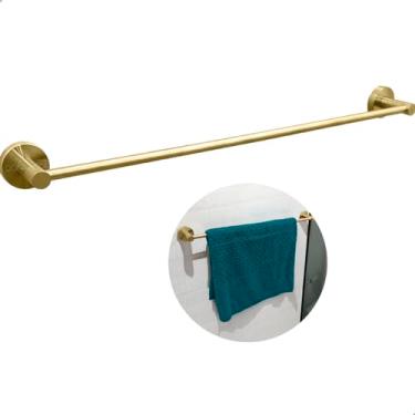Imagem de Dona D Cor, Porta Toalha De Banho Dourado Escovado Toalheiro Reto Barra Simples 60cm Para Banheiro Suporte Toalha De Parede Aço Inox 304 Fosco Acessorio Gold Luxo