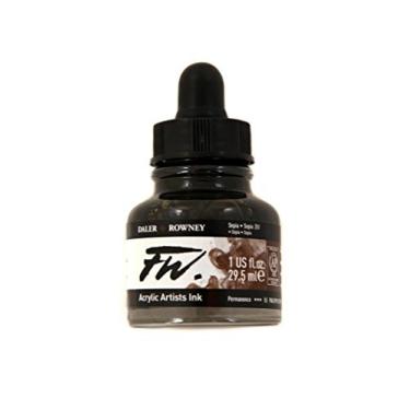 Imagem de Daler-Rowney FW Frasco de tinta acrílica sépia - Tinta de desenho acrílica versátil para artistas e estudantes - Tinta de caligrafia permanente - Tinta de arquivo para ilustrar e mais