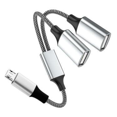 Imagem de Fidioto Divisor curto micro USB para USB A, micro USB macho para USB duplo A fêmea, hub conversor de cabo USB 2.0 OTG para Samsung Phone S7/S6/LG/Flash Drive/mouse/teclado/telefone Android e etc