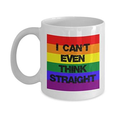 Imagem de SpreadPassion Presentes gays engraçados - Caneca I Can'T Even Think Straight - Caneca de café gay - Caneca de café de cerâmica engraçada de 325 ml - Itens de presente exclusivos