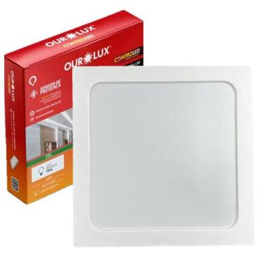Imagem de Kit 6 Plafon Quadrado Sobrepor 18w Com Sensor Presença 6500K - Ourolux