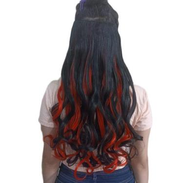 Imagem de Alongamento Aplique Tic Tac Ondulado Preto Com Vermelho 60Cm - C&C Sho