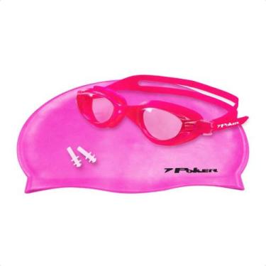 Imagem de Kit Natação Poker Navagio óculos+Touca+Protetor de Ouvido, M, Rosa, Ro