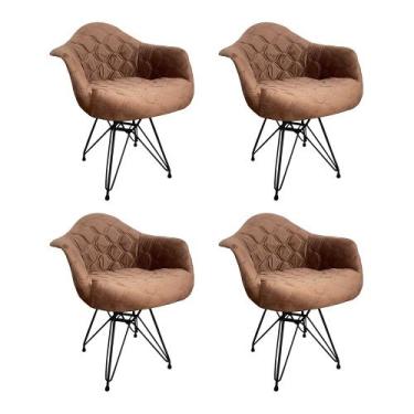 Imagem de Kit 4 Poltronas Jantar Eames Eiffel Estofadas Caramelo Base Ferro Pret