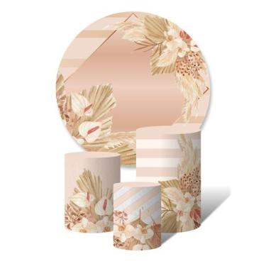 Imagem de Kit Trio de Capas Cilíndricas + Painel Redondo Folhas e Flores Pampa R