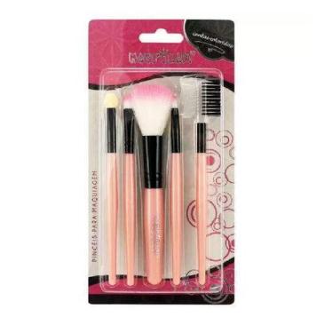 Imagem de Kit com 5 Pincéis para Maquiagem Profissional Macrilan, Rosa