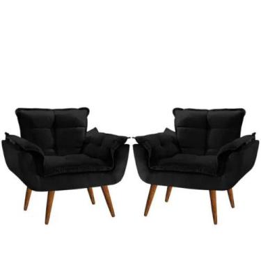 Imagem de Kit 2 poltrona opala preta suede decorativa para sala escritório Bisel