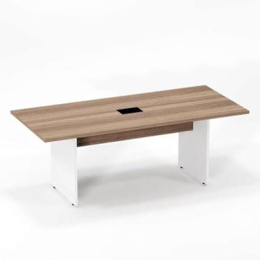Imagem de Mesa Reunião Power Box Pé Painel P25 Pandin 2,6 M Noce Naturale e Bran