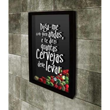 Imagem de Quadro Porta Tampinhas   Com quem andas  - Quadro Novo, 37x52, Preto