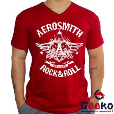Imagem de Camiseta Aerosmith 100% Algodão Rock & Roll Geeko, Vermelho gola v, GG