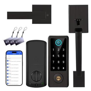 Imagem de Fechadura de porta com impressão digital com conjuntos de maçanetas, fechadura de porta de entrada sem chave, conjunto de fechadura de porta frontal Bluetooth, fechadura de porta inteligente,