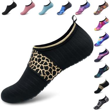 Imagem de Deevike Sapatos aquáticos para mulheres e homens, meias aquáticas de secagem rápida, sem cadarço, para praia, natação, surfe, ioga, exercícios, Oncinha, ouro, 12.5-13 Women/11-11.5 Men